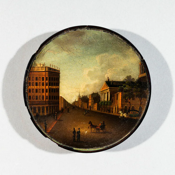 Box with Painted Lid: paint on papier-mâché by Hudson River School, 19th century.