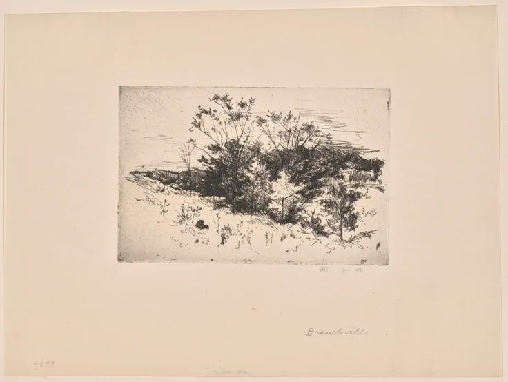 Autumn Landscape: etching in black on cream wove paper by John Henry Twachtman, 1879–80, printed 1921.