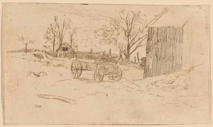 Roscoe's Barn: etching in brown on cream laid paper by Julian Alden Weir, n.d..