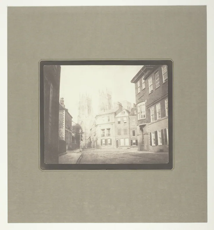 "A Scene in York" - York Minster from Lop Lane: salted paper print by William Henry Fox Talbot, July 28, 1845.