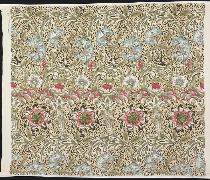 Corncockle: cotton, plain weave; block printed by Designed by William Morris, Design 1883, made 1917–25.