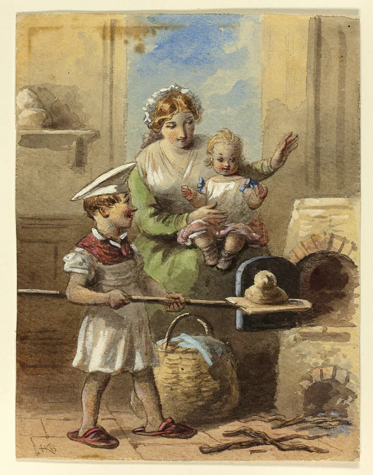 Boy Baking Bread: watercolor by Hablot Knight Browne, n.d..