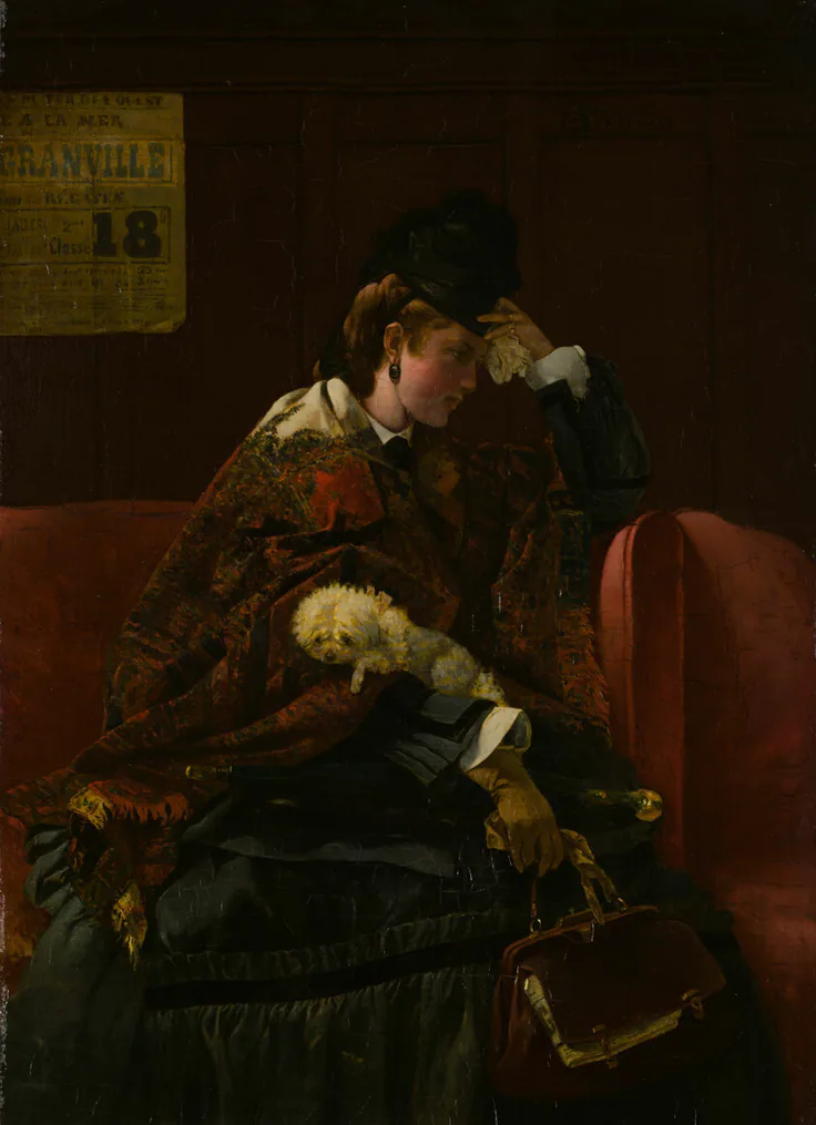 At the Railway Station: oil on panel by Alfred Stevens, c. 1874.