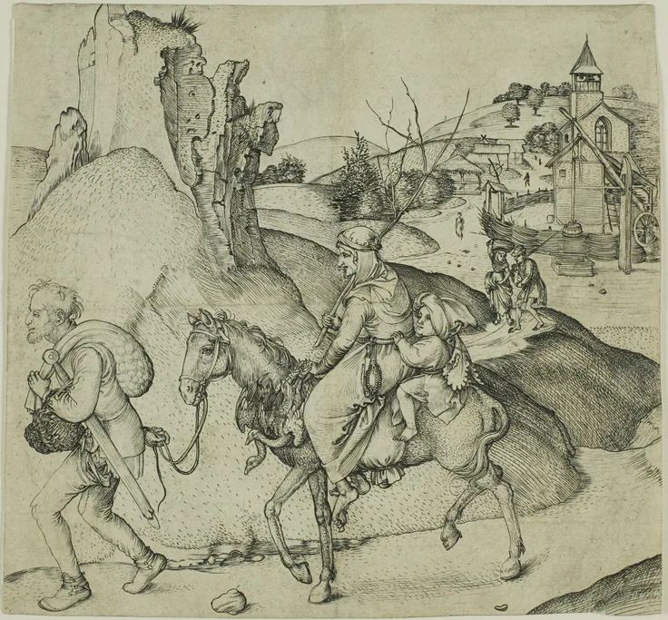 Peasant Family Going to Market: engraving on paper by Martin Schongauer, 1469/74.