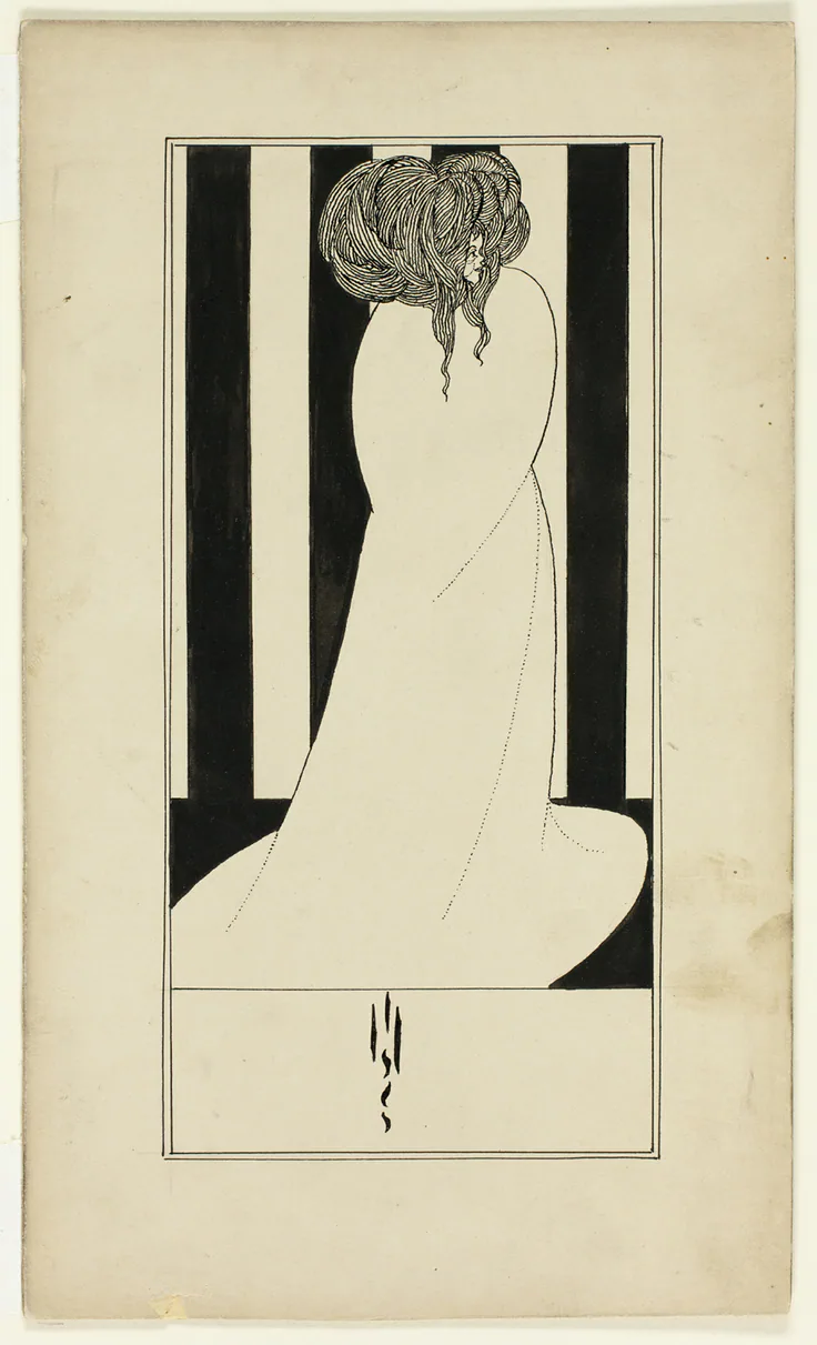 Woman Against Striped Wallpaper: pen and ink drawings by Aubrey Vincent Beardsley, imitator of, 1892/98.