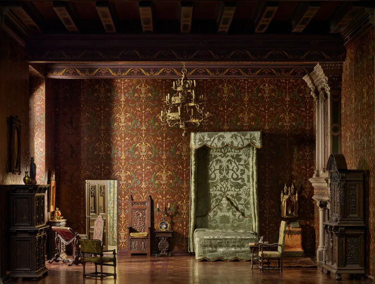 E17: French Bedroom of the Henri IV Period, Late 16th Century: miniature room, mixed media by Designed by Narcissa Niblack Thorne, c. 1937.