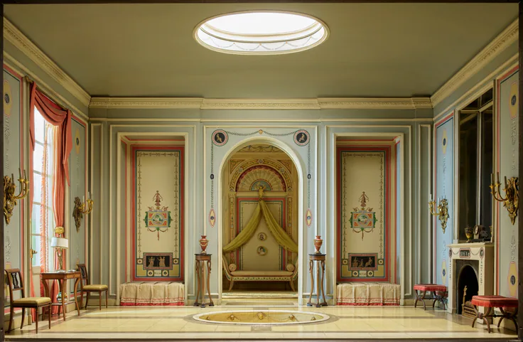 E25: French Bathroom and Boudoir of the Revolutionary Period, 1793–1804: miniature room, mixed media by Designed by Narcissa Niblack Thorne, c. 1937.