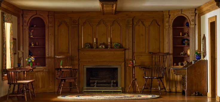 A4: Connecticut Valley Tavern Parlor, c. 1750: miniature room, mixed media by Designed by Narcissa Niblack Thorne, c. 1940.