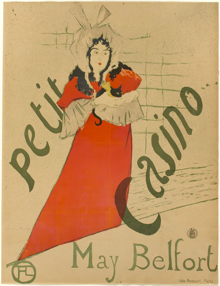 May Belfort: color lithograph poster on tan wove paper by Henri de Toulouse-Lautrec, 1895.
