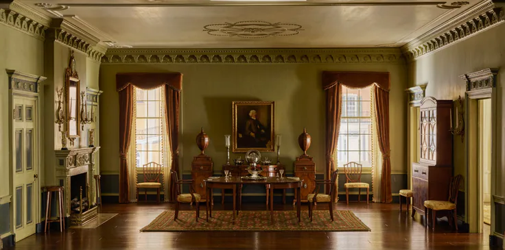 A10: Massachusetts Dining Room, 1795: miniature room, mixed media by Designed by Narcissa Niblack Thorne, c. 1940.