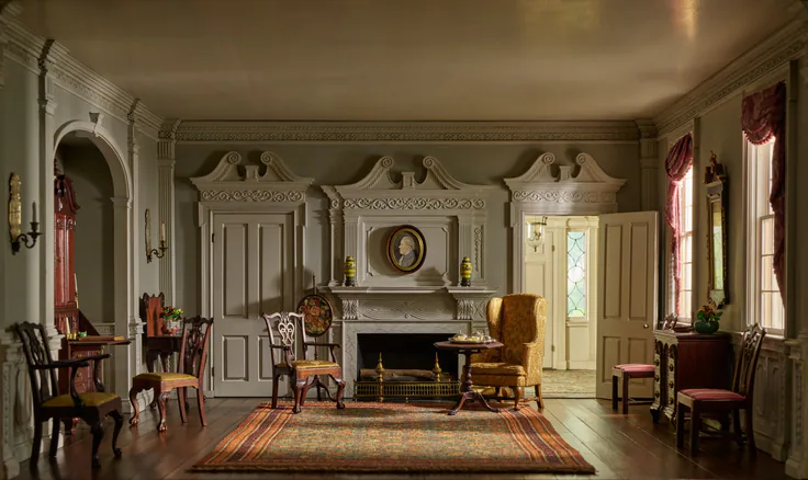 A11: Rhode Island Parlor, c. 1820: miniature room, mixed media by Designed by Narcissa Niblack Thorne, c. 1940.