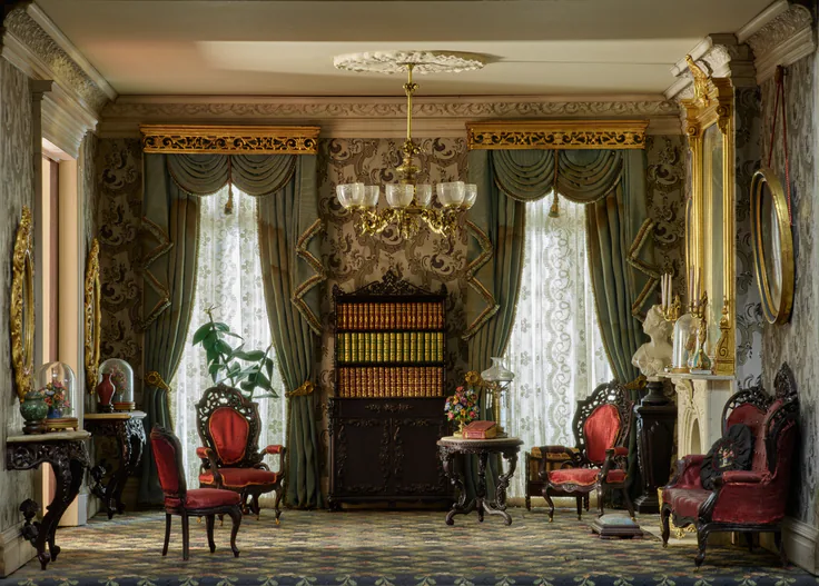 A15: New York Parlor, 1850–70: miniature room, mixed media by Designed by Narcissa Niblack Thorne, c. 1940.