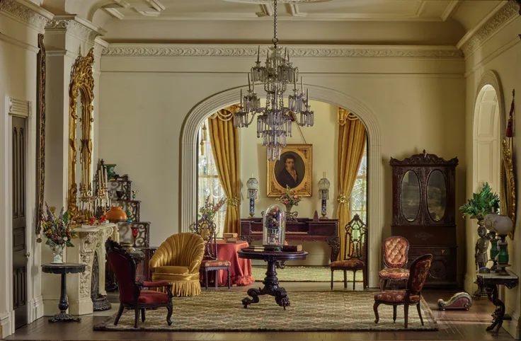 A30: Georgia Double Parlor, c. 1850: miniature room, mixed media by Designed by Narcissa Niblack Thorne, c. 1940.