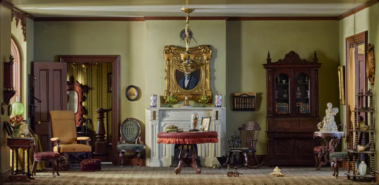A33: “Middletown” Parlor, 1875–90: miniature room, mixed media by Designed by Narcissa Niblack Thorne, c. 1940.