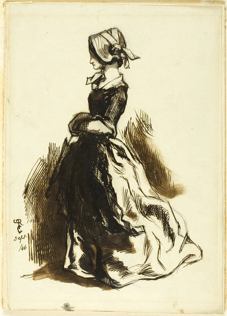 Full-length Portrait of a Woman: pen and ink drawings by Dante Gabriel Rossetti, 1846.