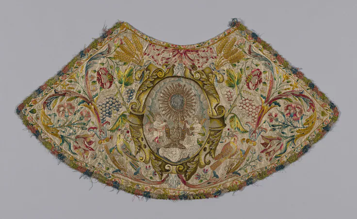 Dress for Christ Child: silk, satin weave, embroidered by Spain, 18th century.
