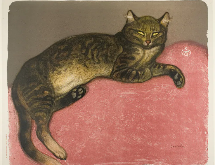 Winter: Cat on a Cushion: lithograph by Théophile-Alexandre Steinlen, 1909.