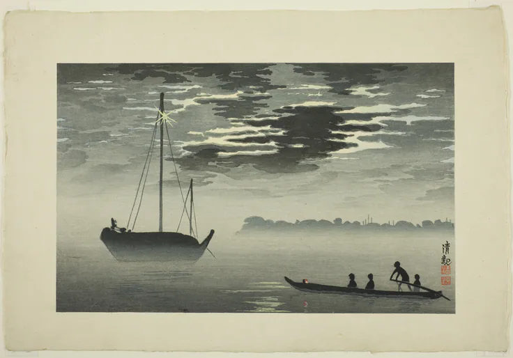 Moonlight through the Clouds off the Haneda Coast: color woodblock print; oban by Kobayashi Kiyochika, 1929 (original design by Kiyochika; published posthumously).