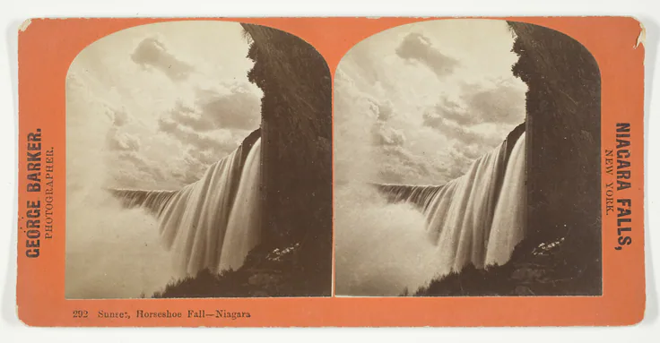 Sunset, Horseshoe Fall - Niagara, No. 292 from the series "Niagara Falls, New York": albumen print, stereo by George Barker, 1850/94.