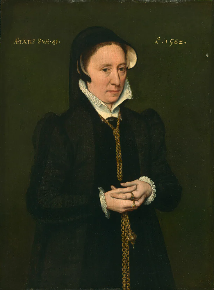 Portrait of a Woman: oil on panel by Flemish; possibly Antwerp, 1562.