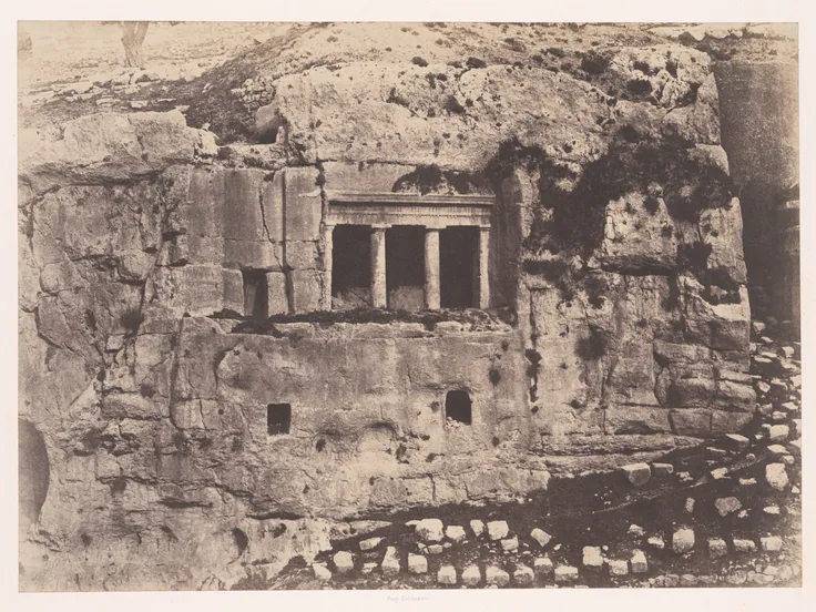 Jerusalem, Valley of Josaphat, Tomb of St. James (Jérusalem, Vallée de Josaphat, Tombeau de Saint Jacques): salted paper print by Auguste Salzmann, 1854, printed 1856.