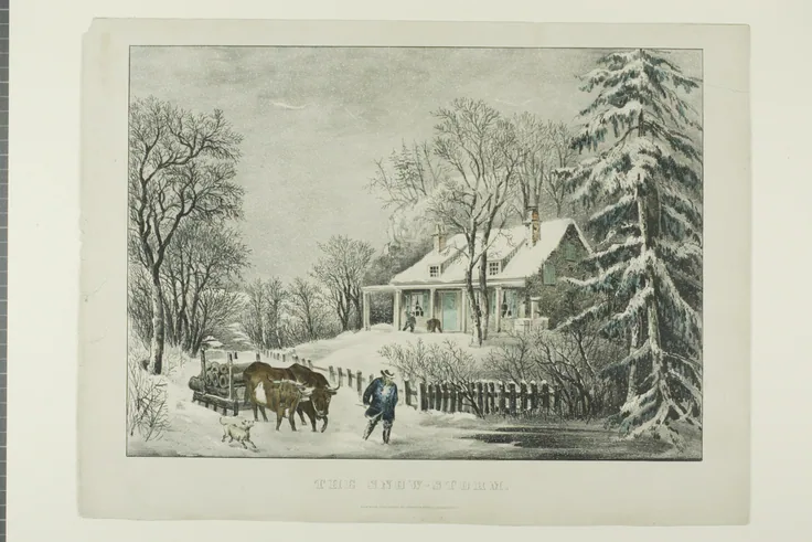 The Snow Storm: lithograph, with hand-coloring on ivory wove paper by Unknown artist, c. 1864.