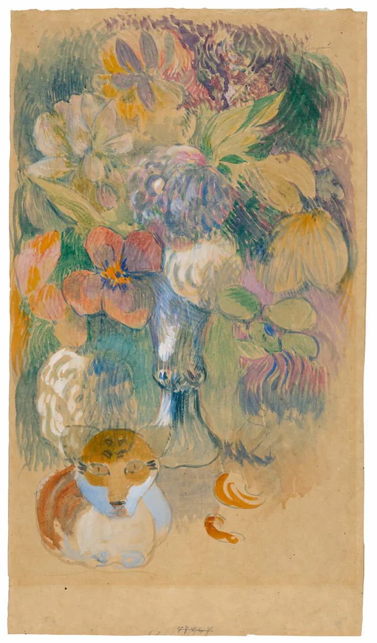 Still Life with Cat: watercolor by Paul Gauguin, c. 1899.