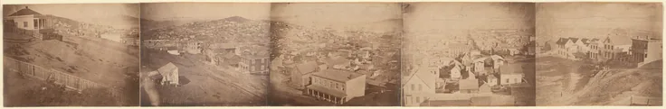 San Francisco: albumen prints (5), panorama by Artist unknown, after daguerreotypes attributed to Carleton Watkins, c. 1850.