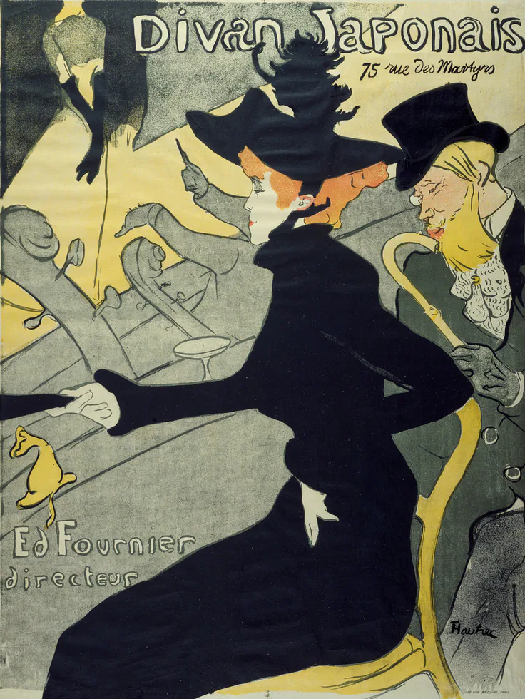 Divan Japonais: color lithograph on cream wove paper by Henri de Toulouse-Lautrec, 1893.