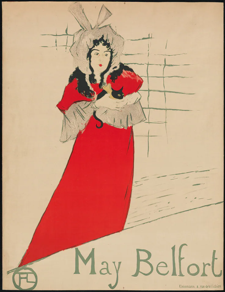 May Belfort: color lithograph on tan wove paper by Henri de Toulouse-Lautrec, 1895.