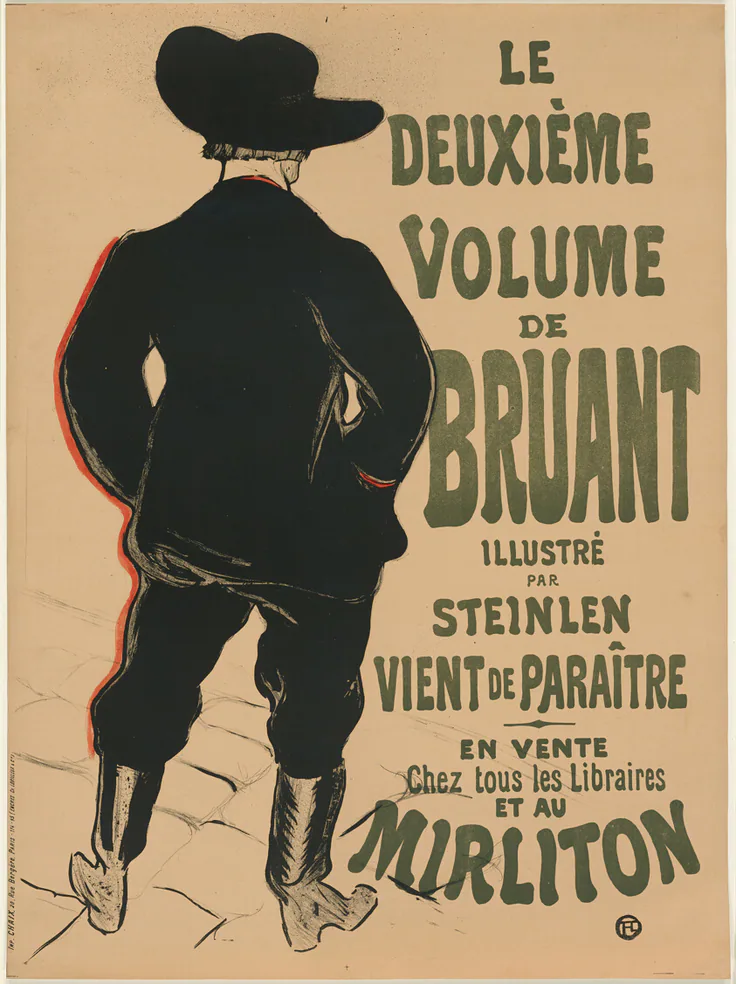 The Second Volume by Bruant: color lithograph on tan wove paper by Henri de Toulouse-Lautrec, 1893.