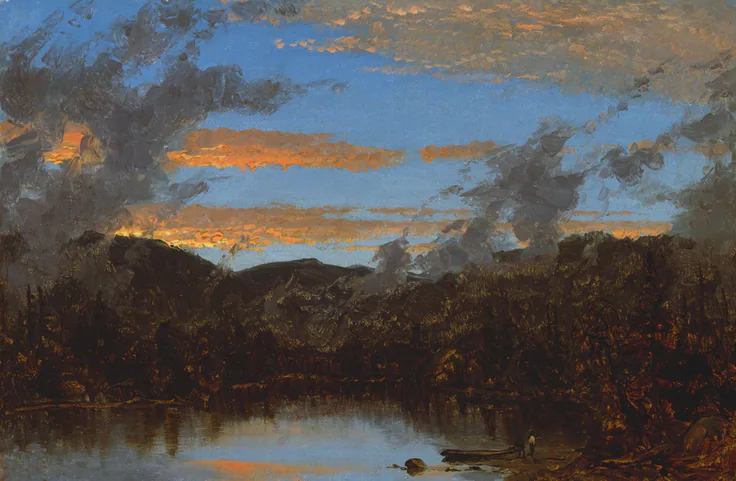 Mist Rising at Sunset in the Catskills: oil on canvas by Sanford Robinson Gifford, c. 1861.