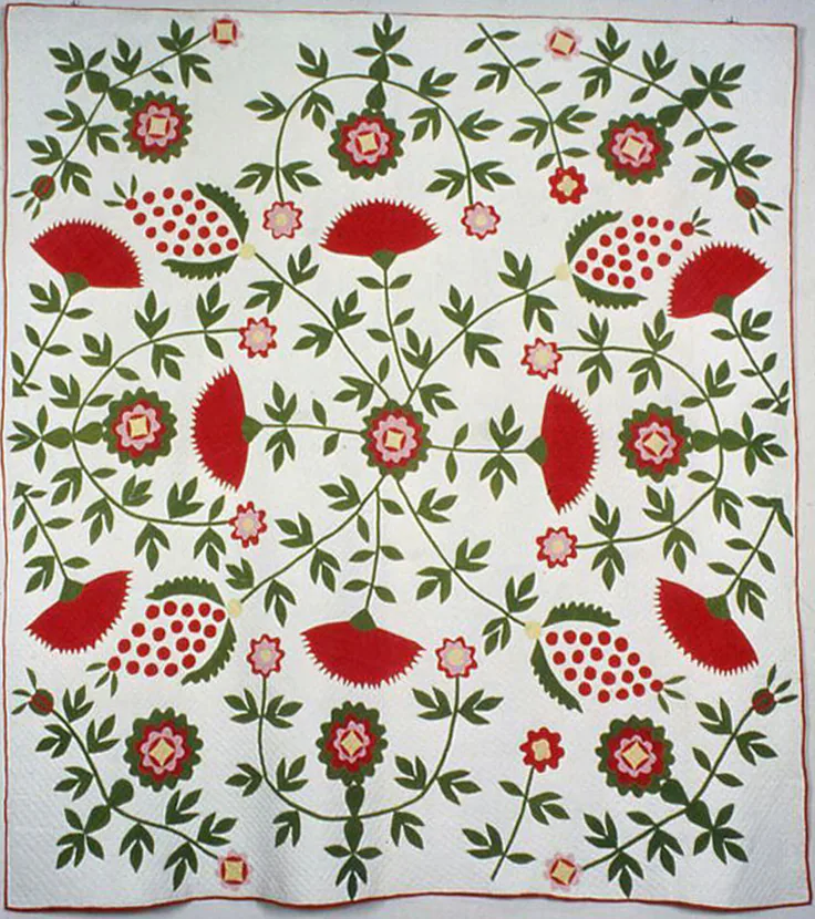 "Cockscomb, Rose Tree, and Pineapple" Quilt: textile by United States, c. 1840.