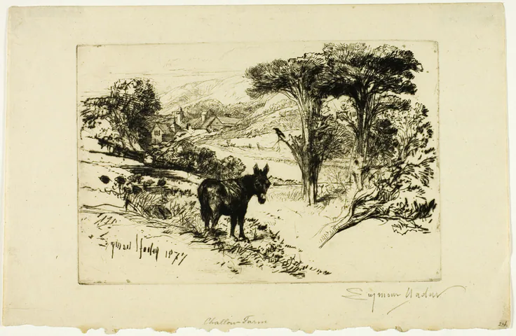 Challow Farm: drypoint on copper printed on cream laid paper by Francis Seymour Haden, c. 1877.