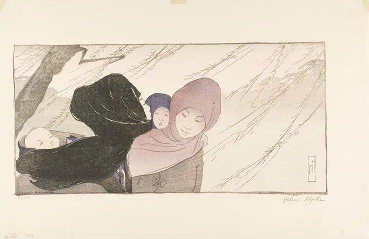 Winter: color woodcut on paper by Helen Hyde, 1901.