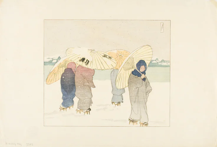 A Snowy Day: color woodcut on paper by Helen Hyde, 1901.