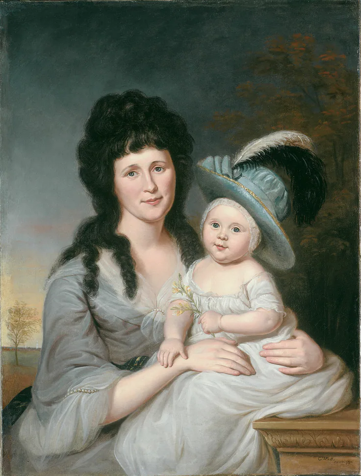 Mrs. John Nicholson (Hannah Duncan) and John Nicholson, Jr.: oil on canvas by Charles Willson Peale, 1790.