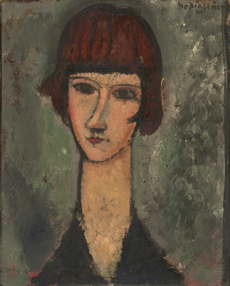 Portrait of a Woman: oil on cardboard by Amedeo Modigliani, c. 1917/19.