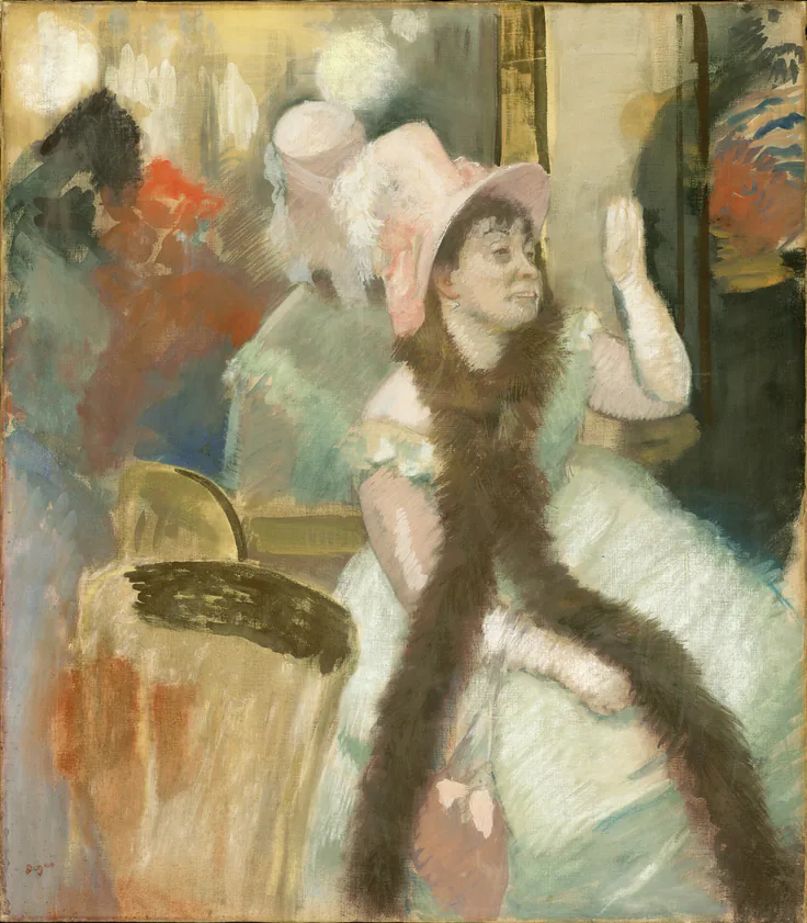 Portrait after a Costume Ball (Portrait of Madame Dietz-Monnin): distemper, metallic paint, and pastel, on canvas by Edgar Degas, 1879.