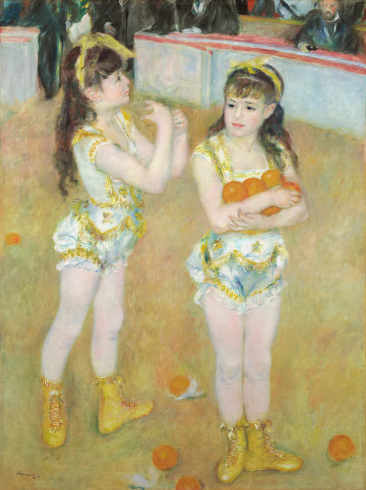 Acrobats at the Cirque Fernando (Francisca and Angelina Wartenberg): oil on canvas by Pierre-Auguste Renoir, 1879.