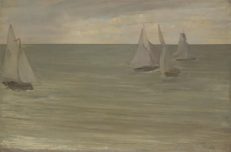 Trouville (Grey and Green, the Silver Sea): oil on canvas by James McNeill Whistler, 1865.