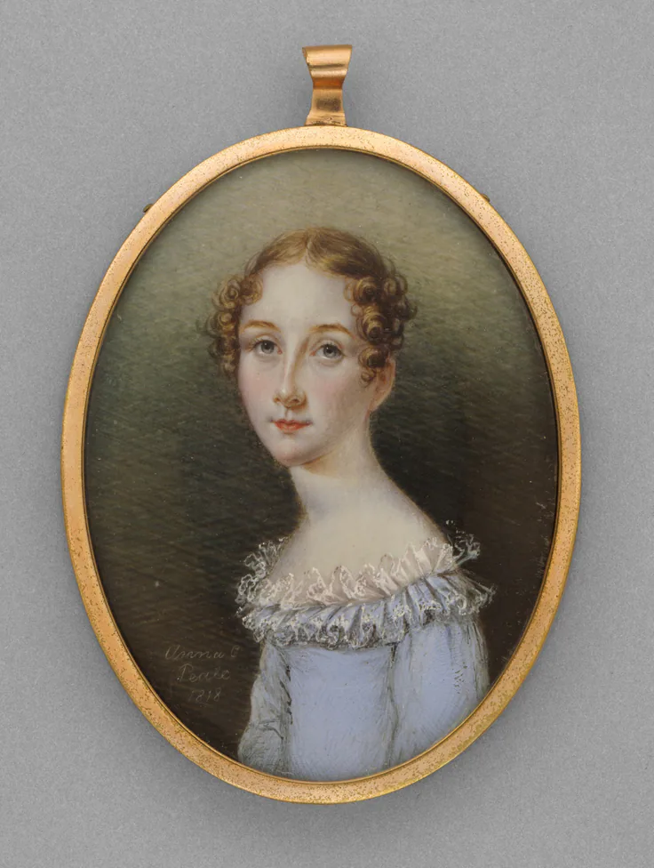 Portrait of a Woman: watercolor on ivory by Anna Claypoole Peale, 1818.