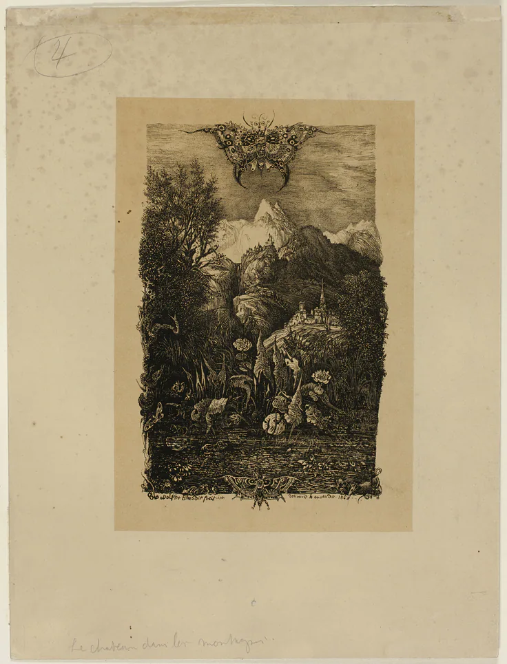 The Butterfly and the Pond: etching by Rodolphe Bresdin, 1868.