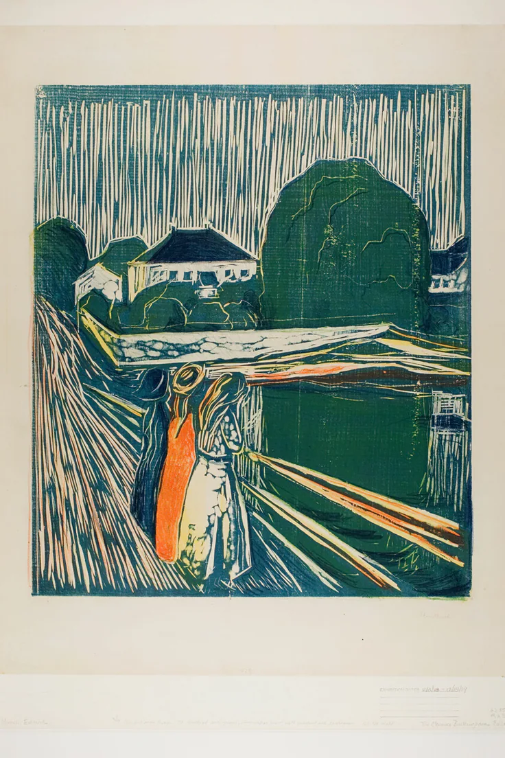 The Girls on the Bridge: woodcut by Edvard Munch, 1918.
