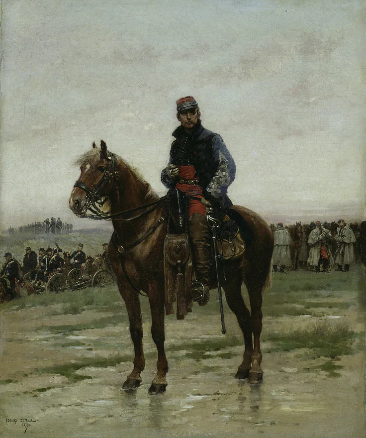 A Mounted Officer: oil on canvas by Jean Baptiste Edouard Detaille, 1877.