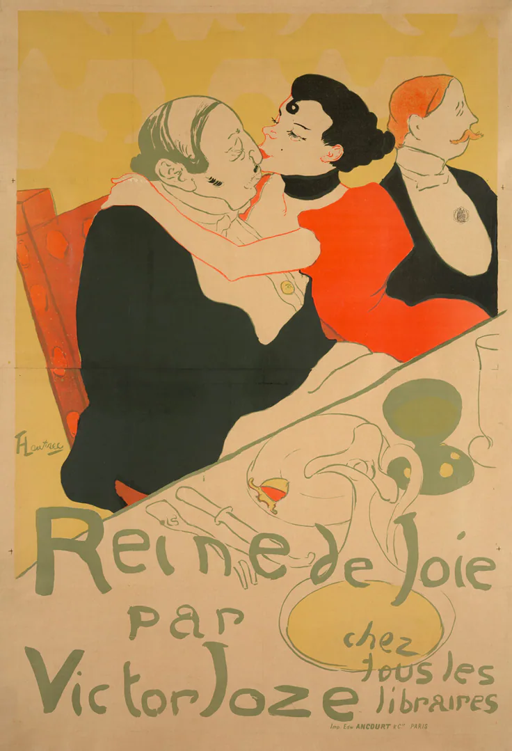 Reine de Joie: color lithograph on tan wove paper by Henri de Toulouse-Lautrec, 1892.