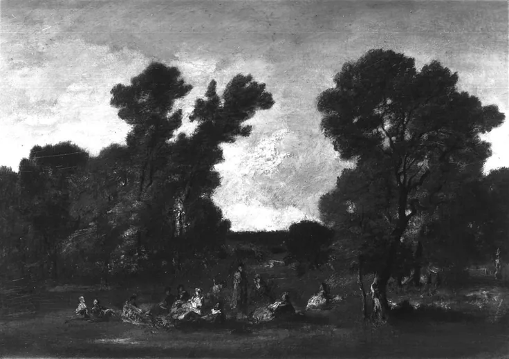 Landscape with Figures: oil on panel by Narcisse Virgile Diaz de la Peña, c. 1870.