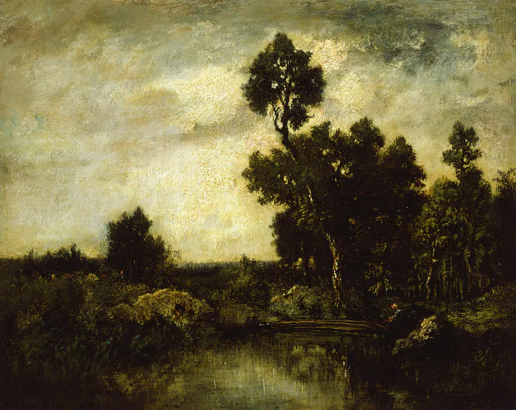 Landscape: oil on panel by Théodore Rousseau, c. 1850.