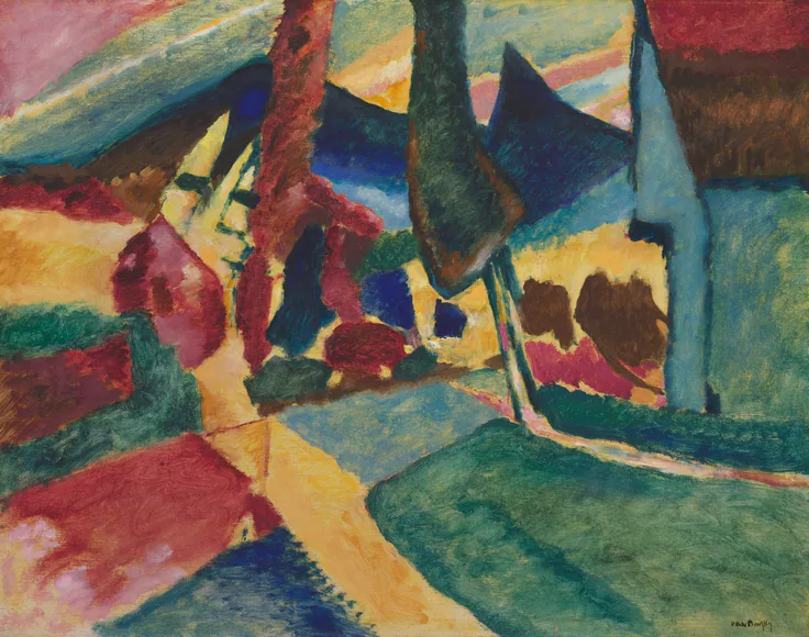 Landscape with Two Poplars: oil on canvas by Vasily Kandinsky, 1912.
