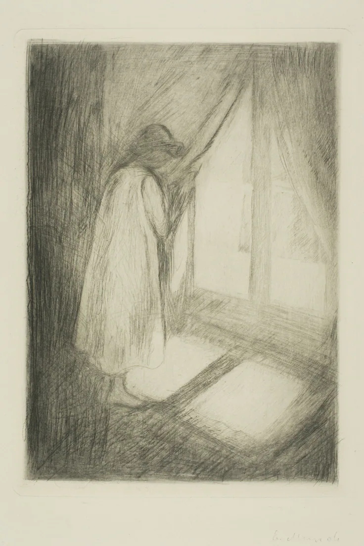 The Girl at the Window: etching by Edvard Munch, 1894.